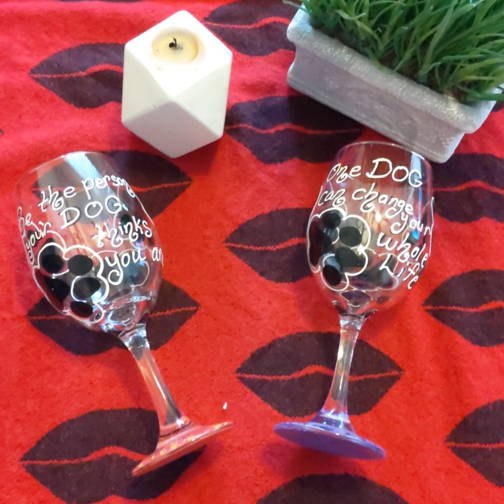 Dog lover's painted wine glasses